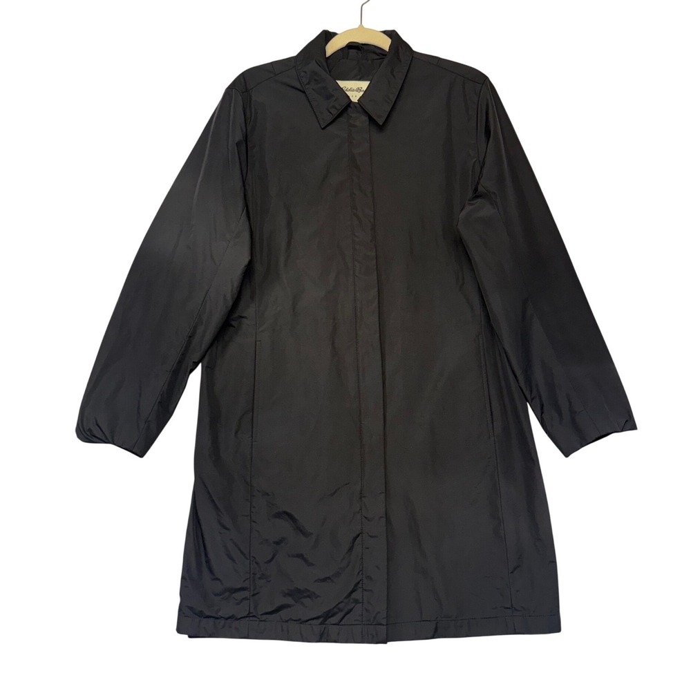 Eddie Bauer Womens Black Lightweight‎ Rain Trench Coat Jacket Size M Full Zip